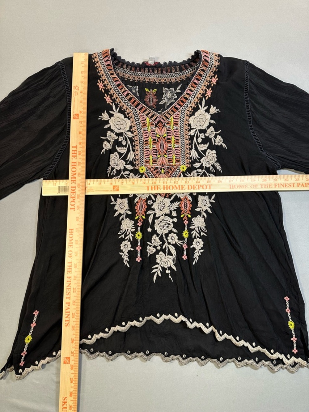 Johnny Was Embroidered Floral Tunic Blouse, Bell Sleeves - Womens XL - Picture 15 of 16